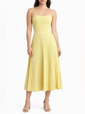 Commense Rib Midi Sundress Yellow Knit Tank Stretch Size S NEW